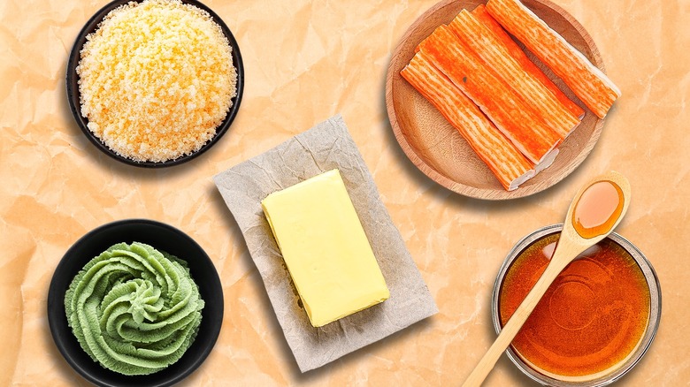 Composite image featuring various imitation foods