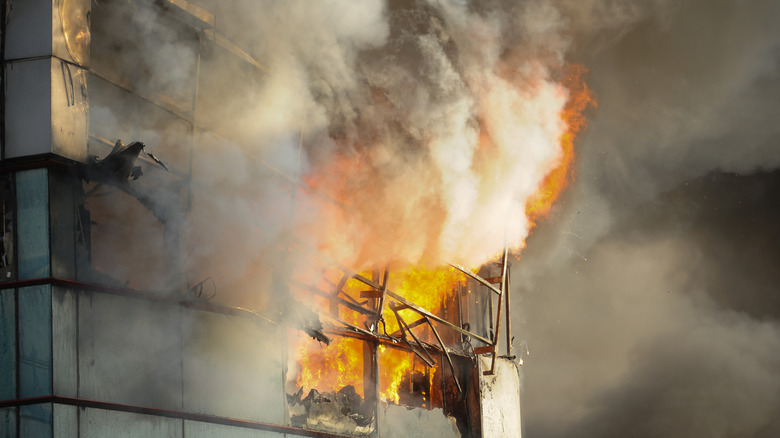 Fire engulfs a building