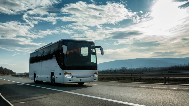White bus on highway