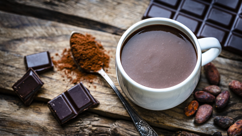 hot chocolate with cacao powder and dark chocolate