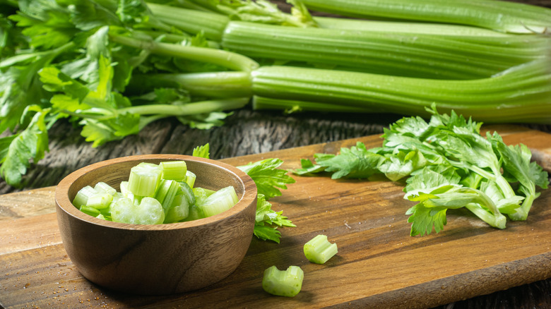 celery slices and stalks