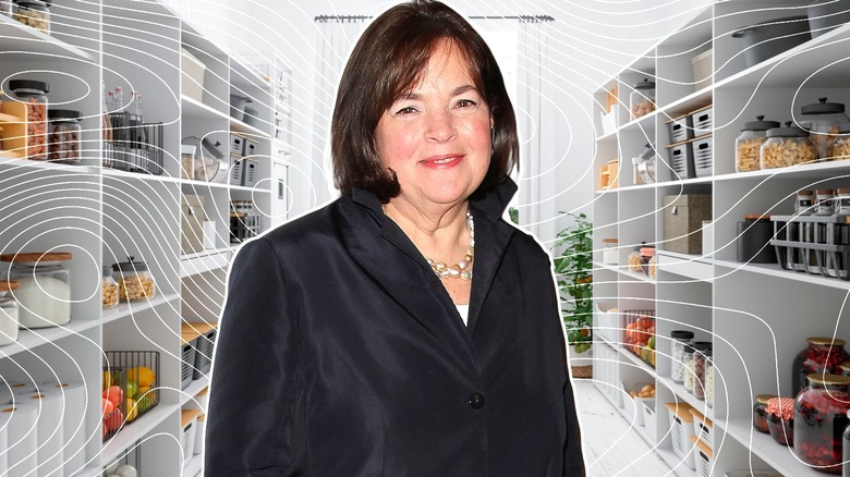 Close-up of Ina Garten smiling with a pantry in the background