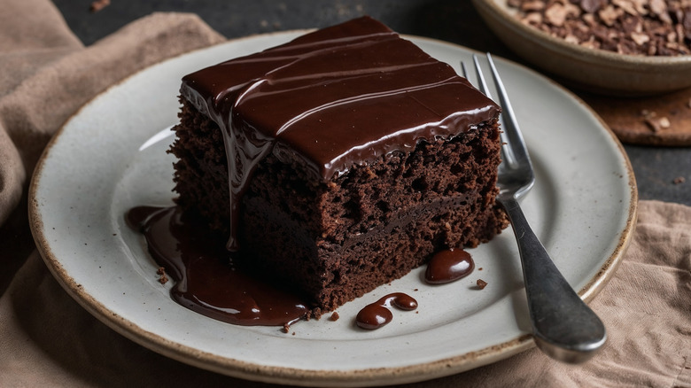 piece of chocolate cake on plate