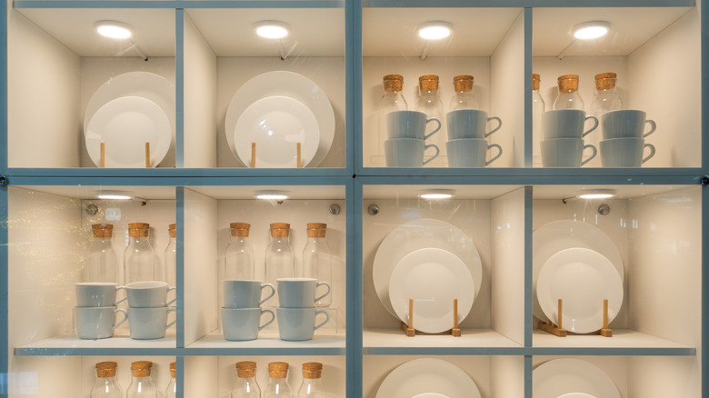 Glass kitchen shelf display case