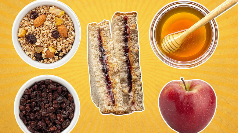 Peanut butter sandwich surrounded by various alternative sandwich add-ins