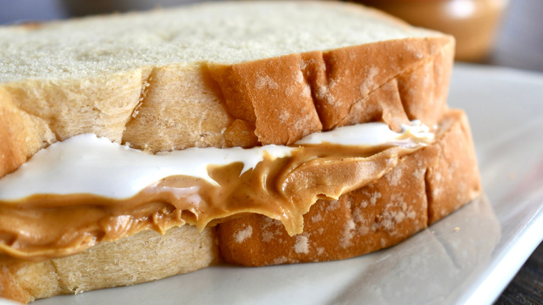 Close up of fluffernutter sandwich