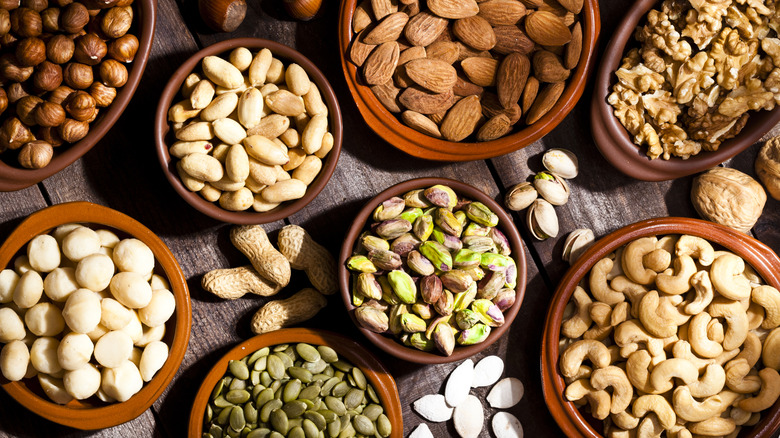 Bowls of nuts and seeds