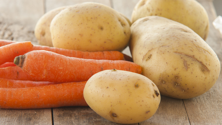 Carrots and potatoes on board