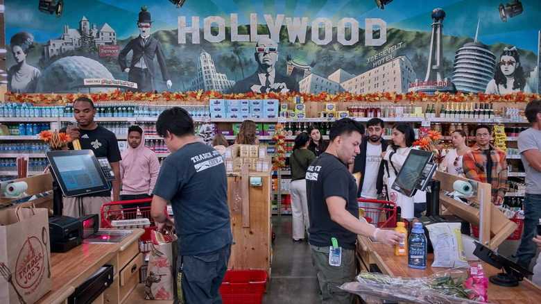People checking out at a Trader Joe's