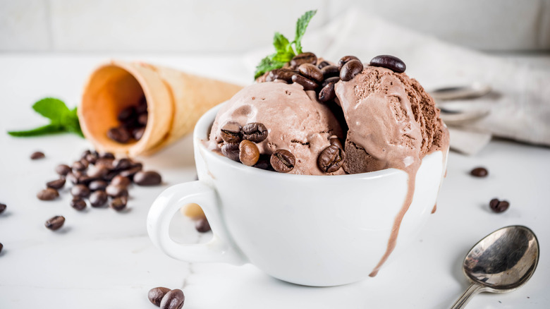 coffee ice cream garnished with coffee beans
