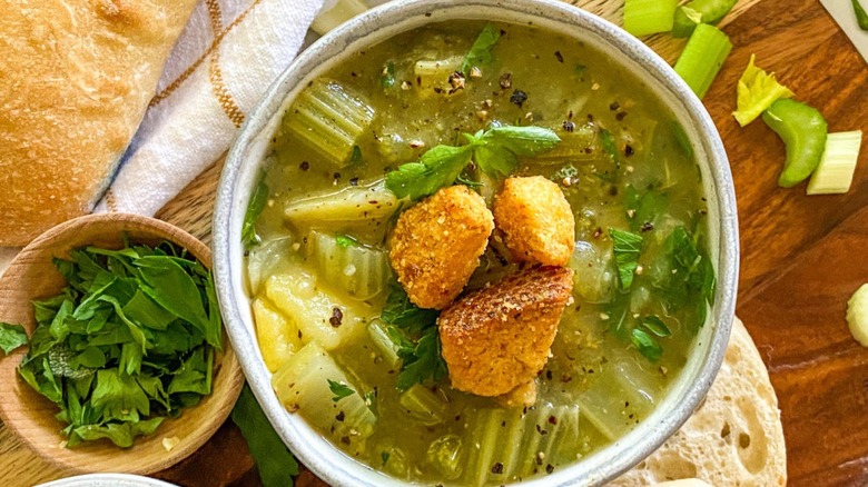 celery soup with croutons