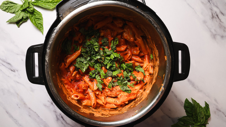 Penne pasta in creamy tomato sauce in Instant Pot