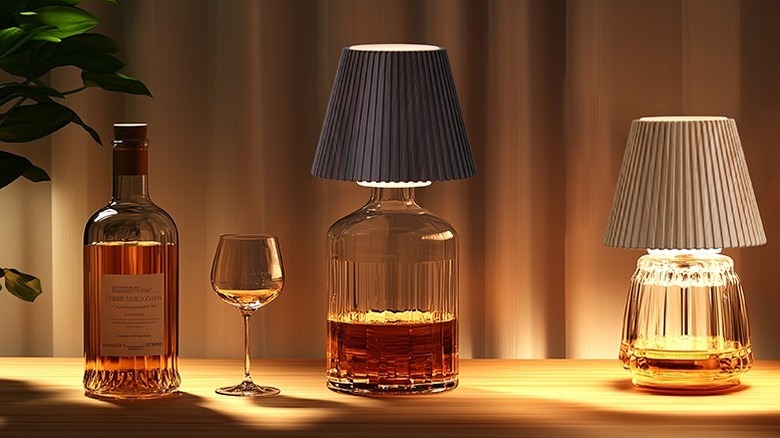 Spirit bottles with lampshades