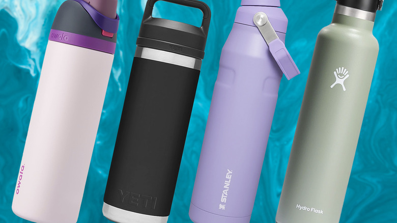 Water bottles against blue background