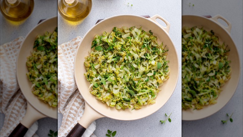 Buttered cabbage in a pan