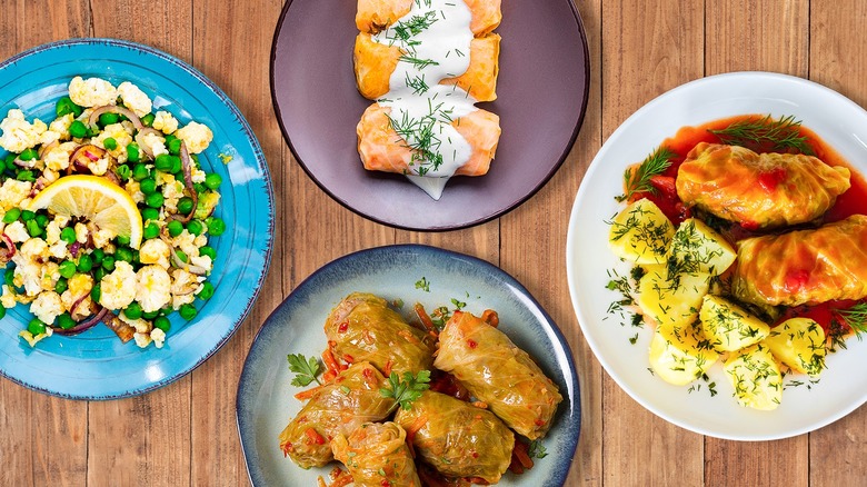 Plates of cabbage dishes on a table