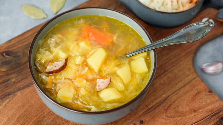 A bowl of kapusniak cabbage soup