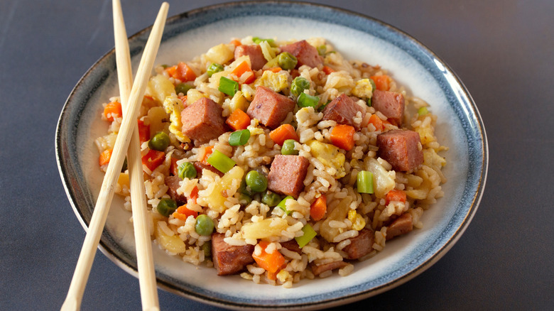Bowl of Spam and pineapple fried rice