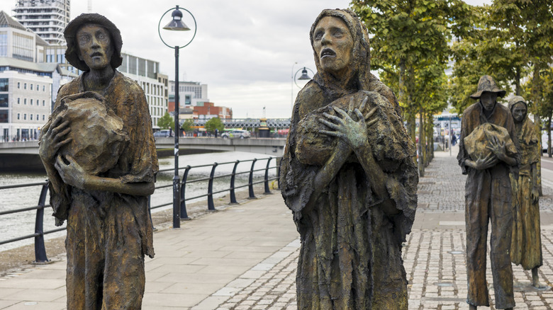 Four statues from the Famine Memorial in Dublin