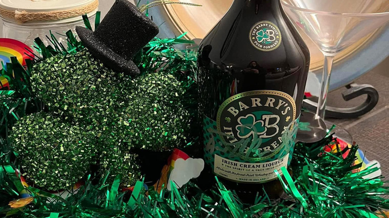Barry's Irish Cream and green tinsel