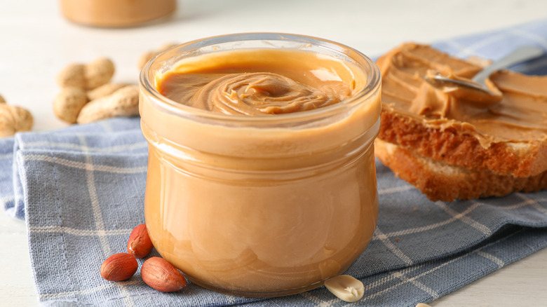 Jar of creamy peanut butter