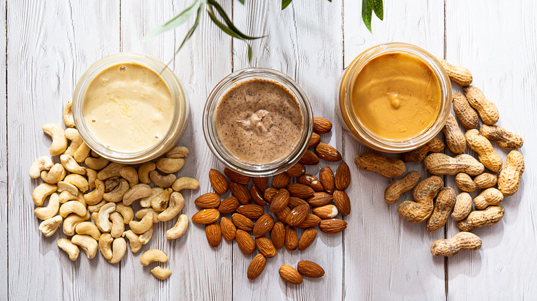 Cashew, almond, and peanut butter jars