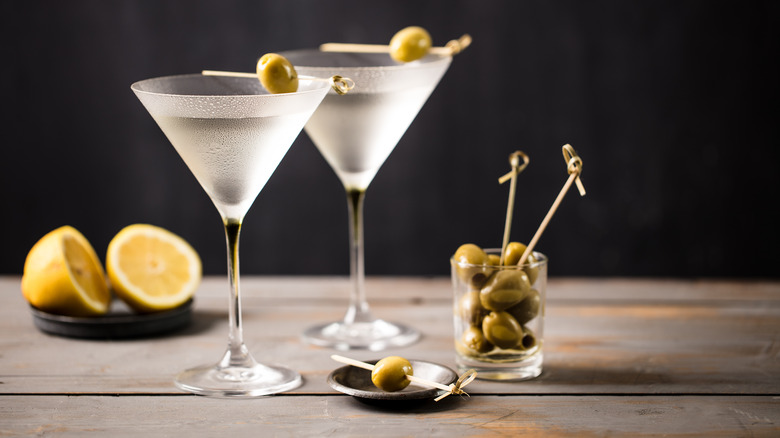 Martinis garnished with olives
