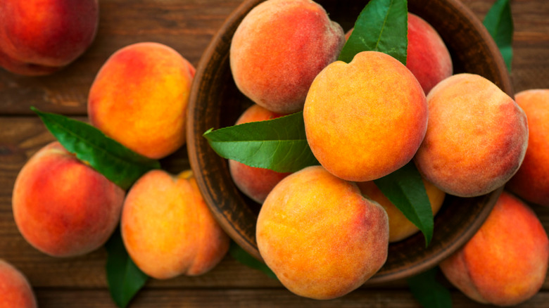 peaches on a wooden table