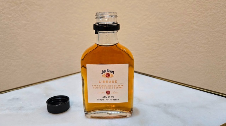 Jim Beam Lineage Batch #2 sample bottle with cap off
