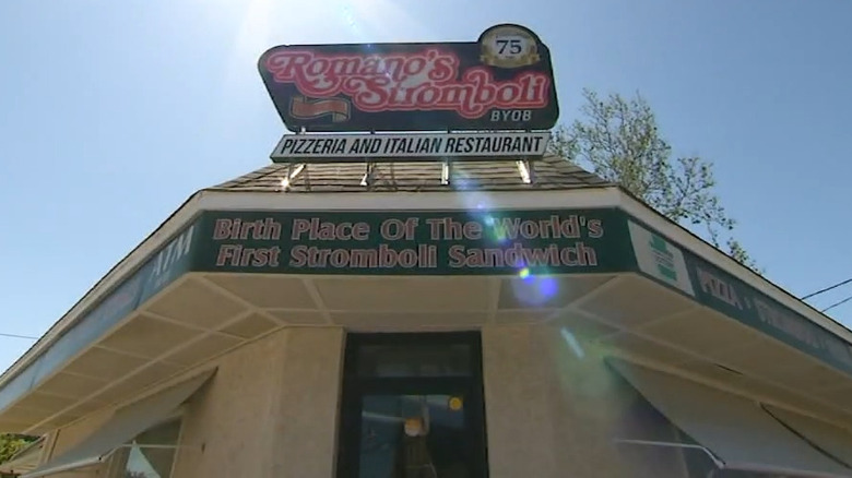 The exterior of Romano's Stromboli in Philadelphia, declaring it the "Birth Place of The World's First Stromboli Sandwich"