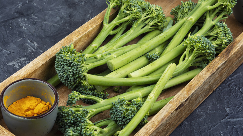 Long-stemmed broccolini in basket
