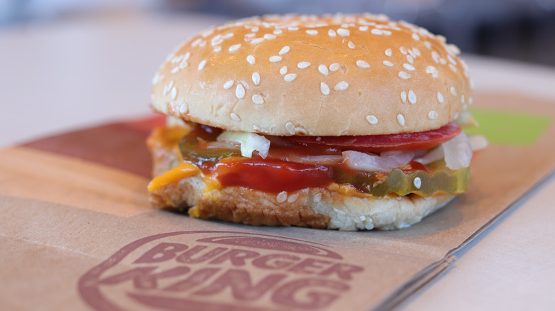 Whopper sitting on Burger King bag
