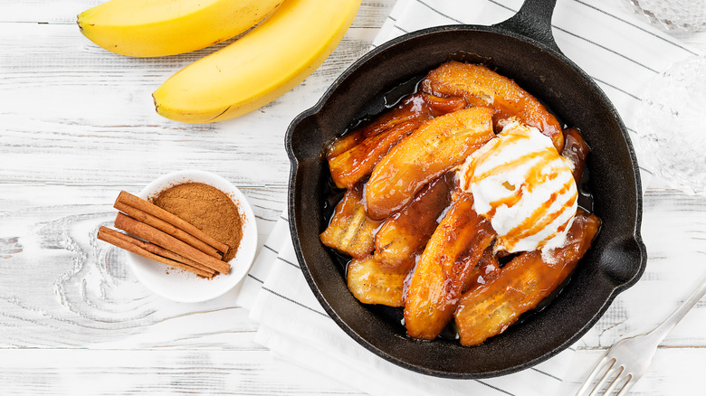bananas foster in a cast iron skillet