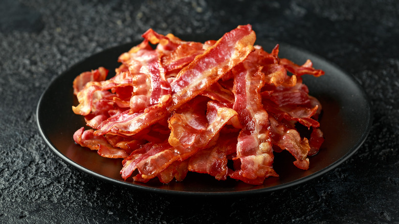 Crispy bacon on plate