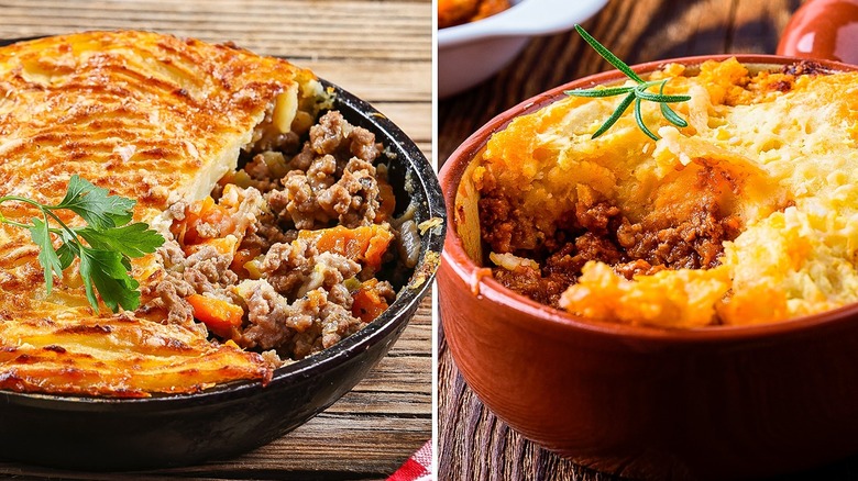 Split image of a shepherd's pie and a cottage pie