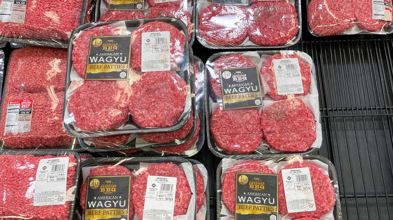 Packages of Sam's Club ground beef and wagyu patties
