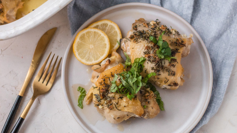 baked chicken, lemon, and herbs