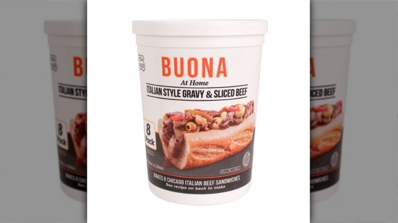 Buona at home Italian style gravy and sliced beef package from Aldi