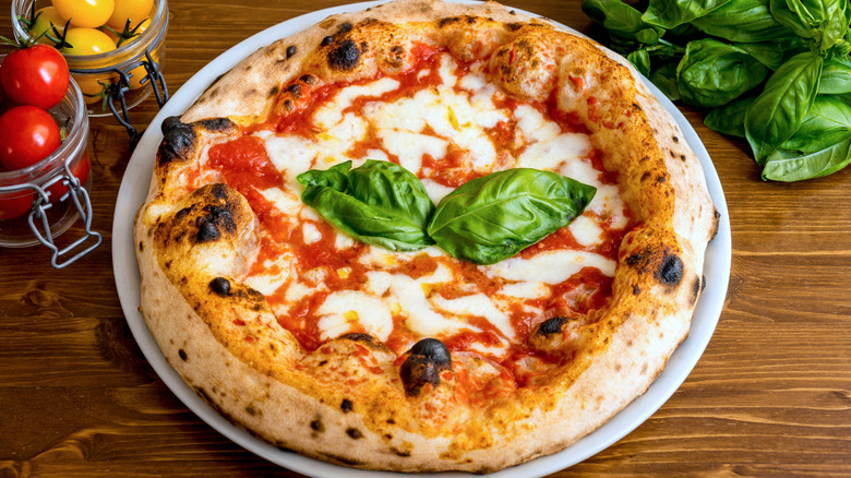 Classic pizza margherita on a plate