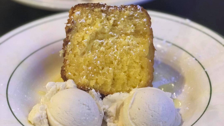 DeFazio's Italian hangover cake with ice cream on a plate