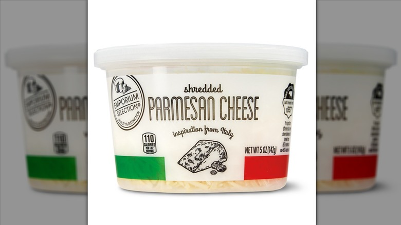 Emporium Selection Shredded Parmesan Cheese on white background