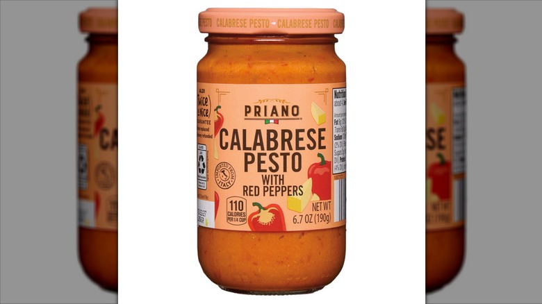 Priano Calabrese Pesto with Red Peppers on white background