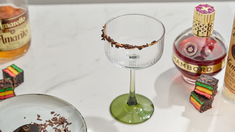 chocolate rimmed glass on a table