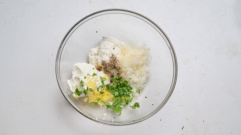 combining filling ingredients in a bowl