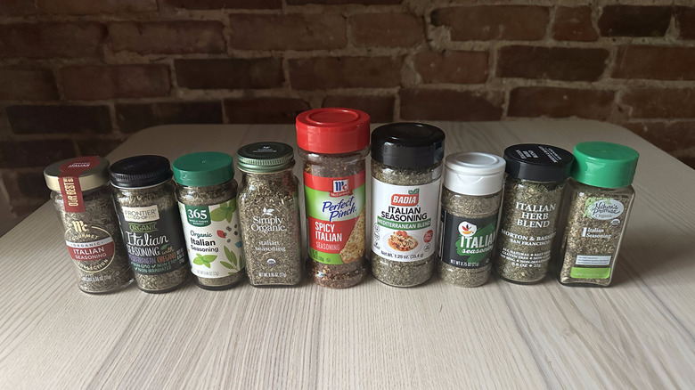 Italian seasoning blends on wooden table