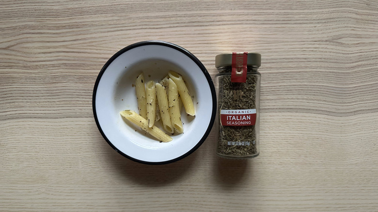 McGourmet Organic Italian Seasoning with pasta in white bowl