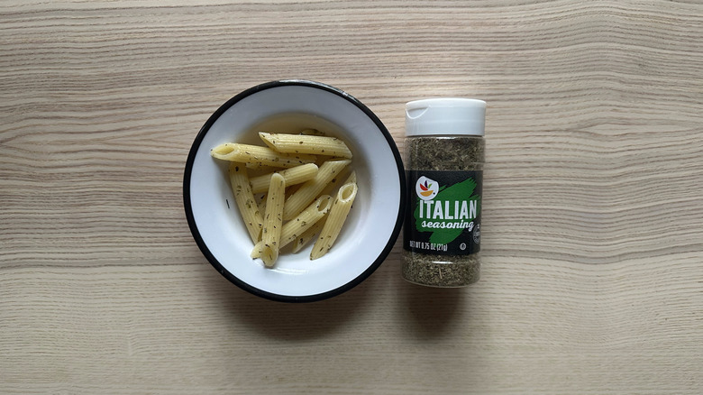 Stop and Shop Italian Seasoning with pasta in white bowl