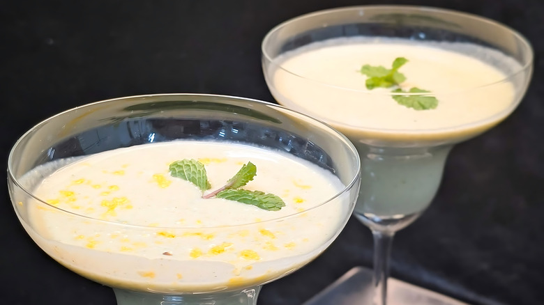 Limoncello custard in tall serving glasses