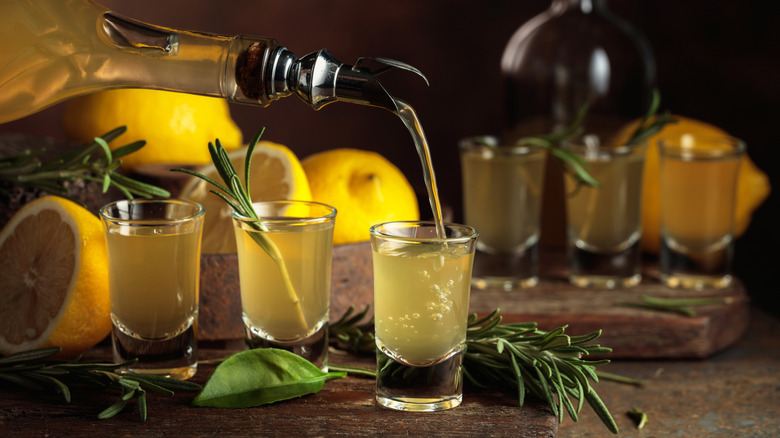 Limoncello bottle with shots