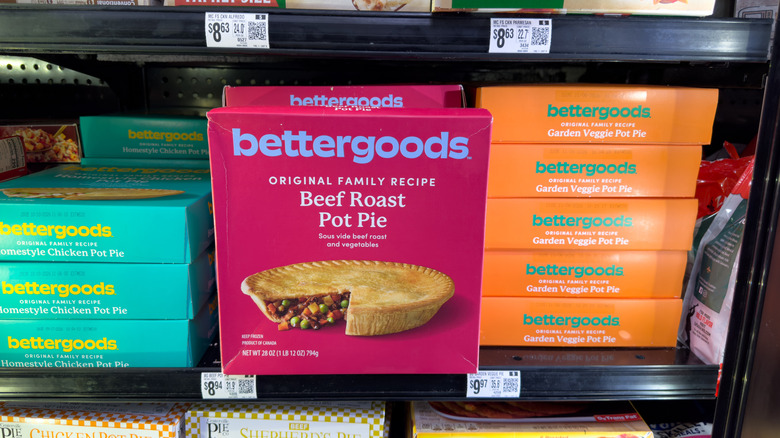 Boxes of Bettergoods pot pies in the freezer section
